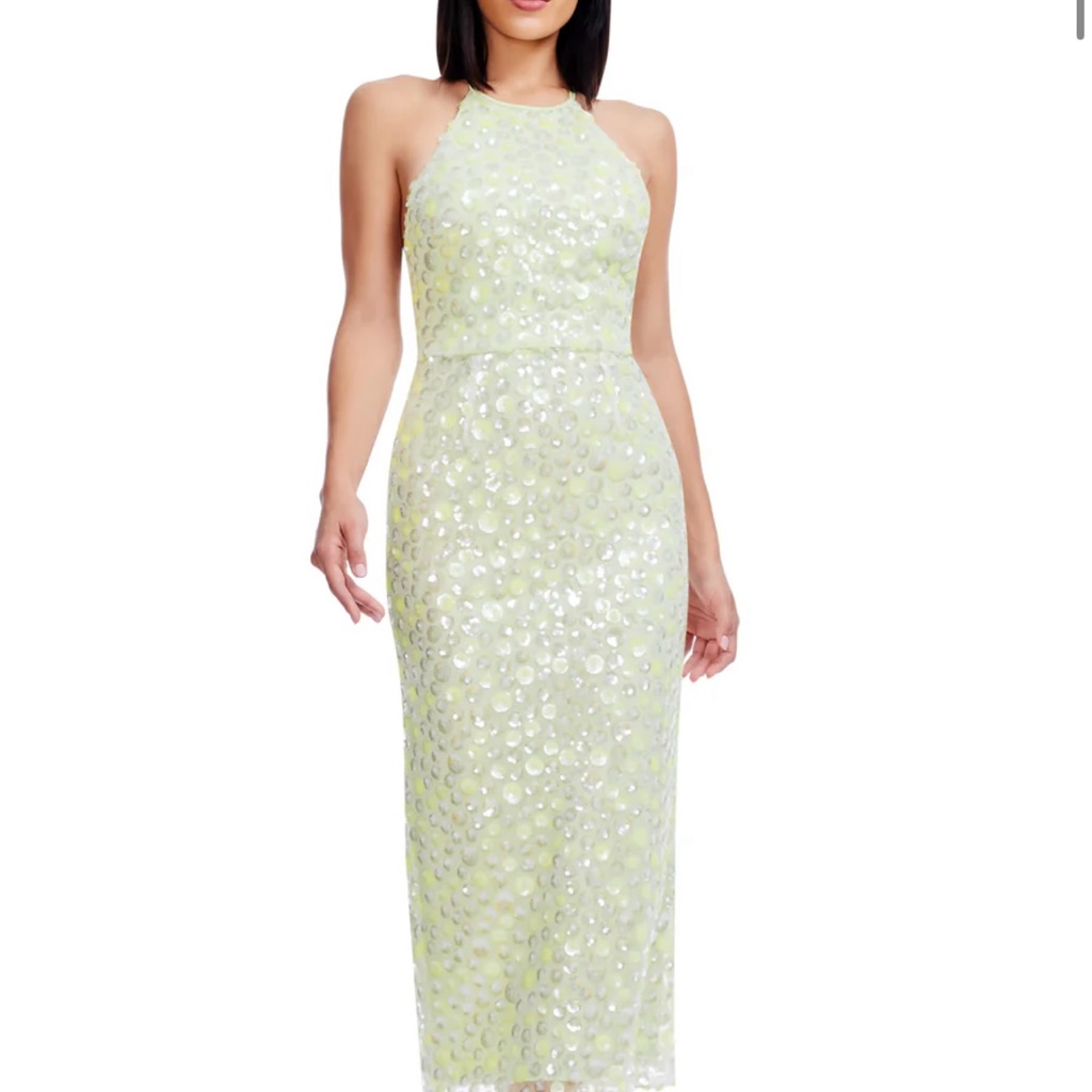 Dress The Population Green Halter Sheath Midi Dress